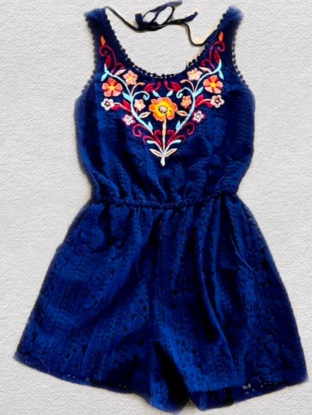 Xhilaration Navy Embroidered Romper